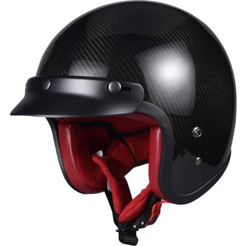 Vcoros Carbon Fiber Retro Motocycle Helmet with Quick Released Buckle Woman Man Vintage Helmet