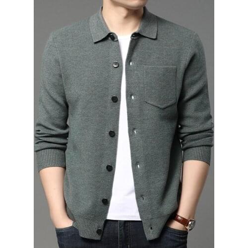 Mens Casual Comfortable Fit Cardigan Sweater Men Turn Down Collar Soft Fabric With Ribbing Edge Buttons Pockets Jacket Coat Slim
