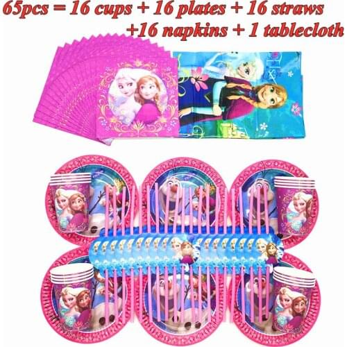 Frozen Snow Queen Theme Party Tablecloth Paper Cup Plate Straw Napkin Birthday Party Supplies Kids Girls Baby Shower Decoration