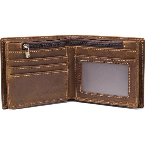 2020 new European and American retro crazy horse leather wallet short wallet mens leather wallet multi card position