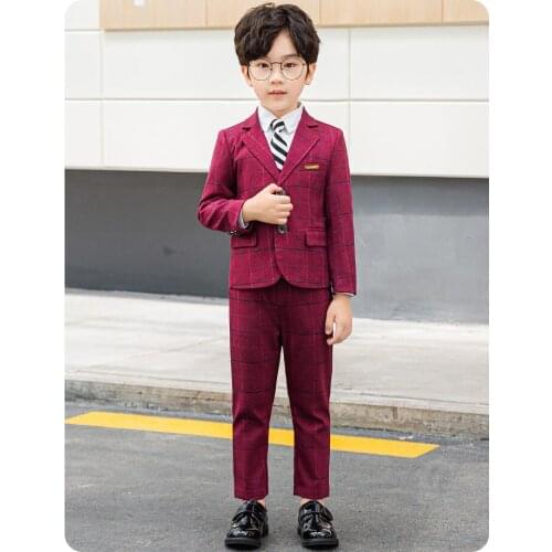 Flower Boys Formal Jacket Vest Pants Bowtie Wedding Suit Kids Birthday Dress School Children Gentleman violin dance show Costume