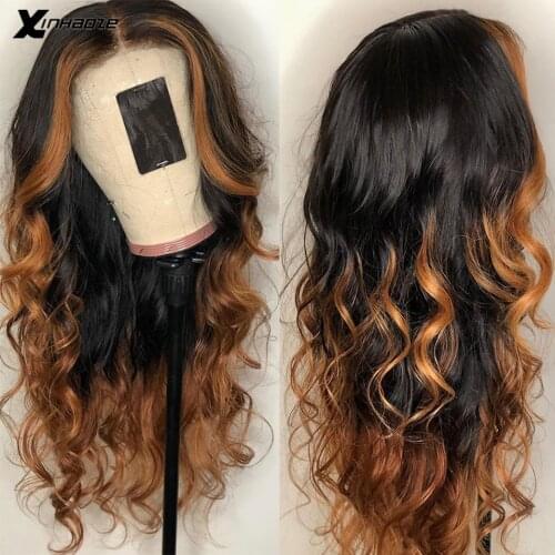 13x6x1 Wavy Brown Highlight T Deep Part Lace Frontal Human Hair Wigs Remy Brazilian Pre Plucked Baby Hair Bleached Knots