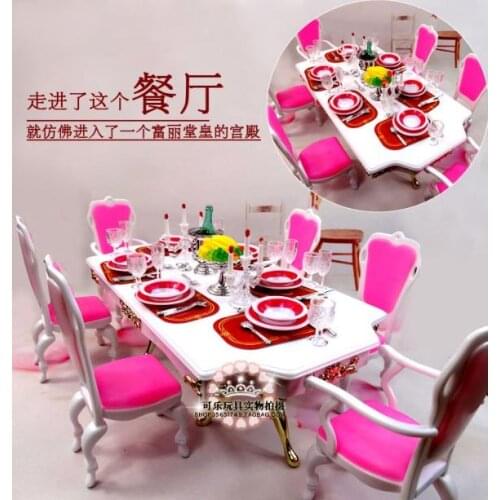 Genuine for princess barbie utensils tableware restaurant dinner table chair furniture set 1/6 bjd doll accessories toy gift