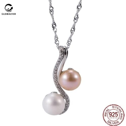 S925 sterling silver pearl pendant Female European and American fashion creative clavicle chain pendant DIY accessories 024