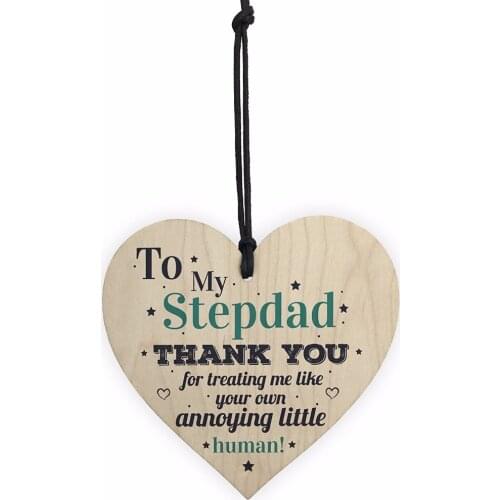 My Stepdad Dad Hanging Wooden Heart Crafts FATHERS DAY Gift For Him Daughter Son Birthday Thank You Christmas DIY Decorations