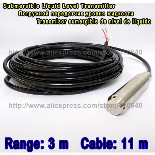 Submersible Water Level Transducer Liquid Level Transducer Sensor 3 Meter Range 4 to 20 mA Output 9 to 36VDC Power 11M Cable
