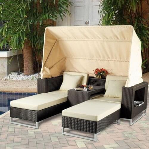 Freeshipping Lounger Outdoor Rattan Sofa Lying Bed Balcony Villa Outdoor PU Rattan Chairs Sets