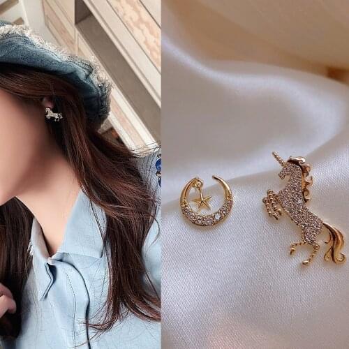Earrings for Women Light Luxury Asymmetric Star Moon Horse Women Stud Earrings 2020 New High Sense Jewelry Wholesale