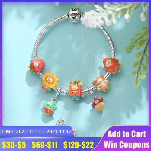 Role-play Charms Cute Chicken Dresses Cactus Sunflower Beads Jewelry 925 Silver Colorful Beads Pendant Fit Original DIY Bracelet