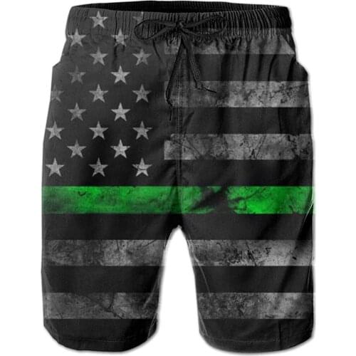 Mens Swim Shorts Swim Trunks Thin Green Line Quick-Dry Sweat Shorts Mens Swim Shorts With Mesh Lining