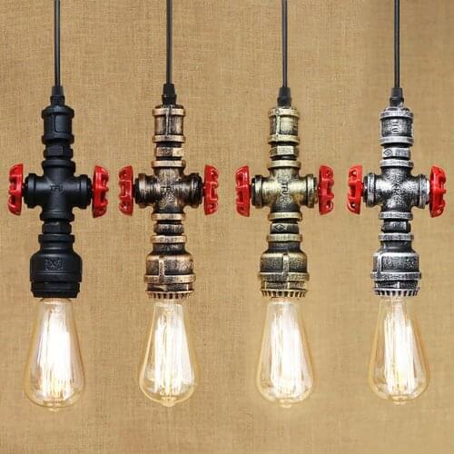 Loft Industrial Iron Water Pipe Steam Punk Vintage Pendant Lamp E27 Bulb Led Pendant Lights For Bedroom Bar Restaurant Kitchen