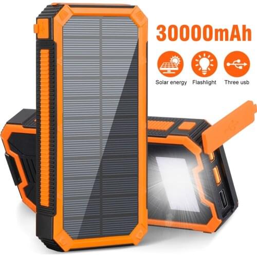 Solar Power Bank 30000mAh Portable Charger For iPhone 11 XR Xiaomi Phone Powerbank External Battery PD 18W USB Type C Poverbank