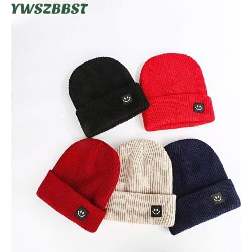 New Autumn Winter Outdoor Crochet Women Men Skullies Hat Smile Print Lady Head Cap Men Knitted Warm Cap Women Beanies Cap