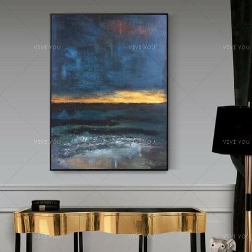 High Quality Sea View Blue Abstract Dreamlike Shading Method Oil Painting Canvas Handmade Painted Home Decor Artwork