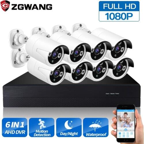 ZGWANG Waterproof Outdoor AHD DVR CCTV System 8PCS 2.0MP 1080P Home Security Camera P2P Video Surveillance Kit CCTV 1TB 2TB HDD