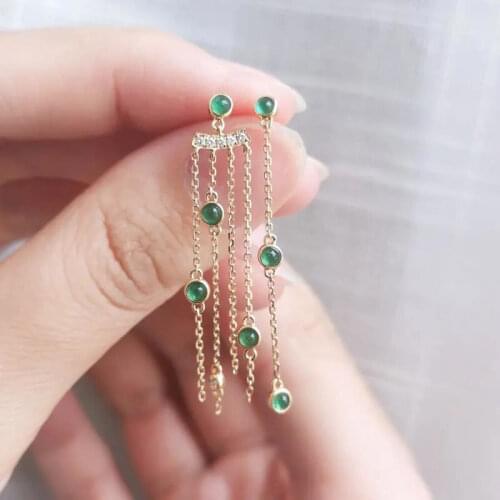 Designers unique creative silver inlaid chalcedony small egg round tassel earrings elegant charm ladies brand silver jewelry