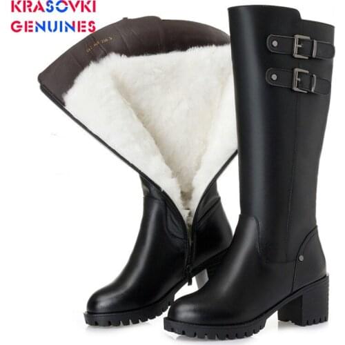Krasovki Genuines Genuine Leather Wool Women Snow Boots Warm Fur Warm Shoes Plush Boots Platform for Women Winter High Boots