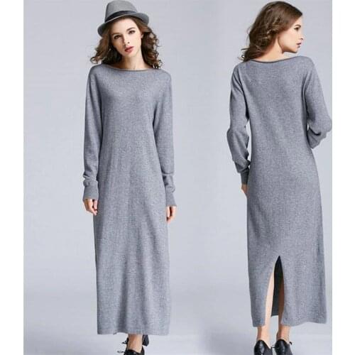 Long Sweater Dresses For Women 2020 Autumn Winter Brand Design Size Sheath Pullovers Brief Thin Knitting Split Dress