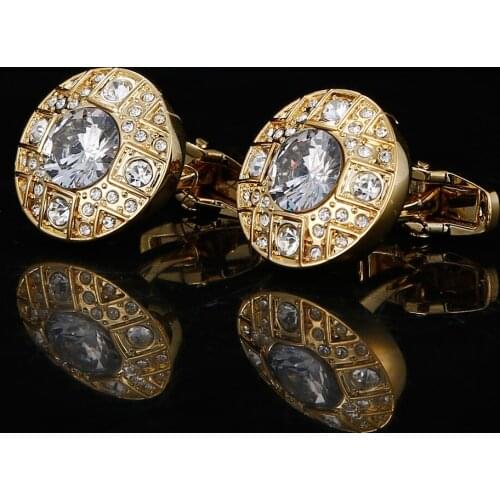 Gold French Mens Shirt Cufflinks Wedding Gifts Men Jewelry Crystal Cuff link Buttons High Quality Luxury Cuff links with Box