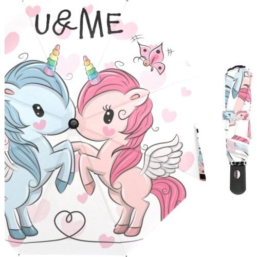 Lovely Unicorn Umbrella Rain Women Three Folding Automatic Umbrellas Kids Windproof Quick Drying Umbrella