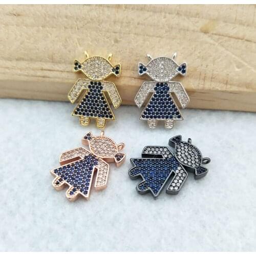 10 Pieces CZ zircon Micro Pave girl Connector,Double Bails Beads Charm,for DIY Bracelets necklace Jewelry Finding CT370