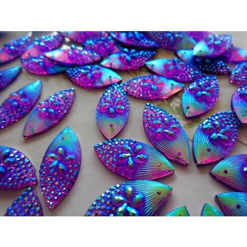100pcs 11*24mm Sew on Rhinestones Navette shape flatback crystal Purple AB colour beads resin gemstones for dress 60pcs/lot