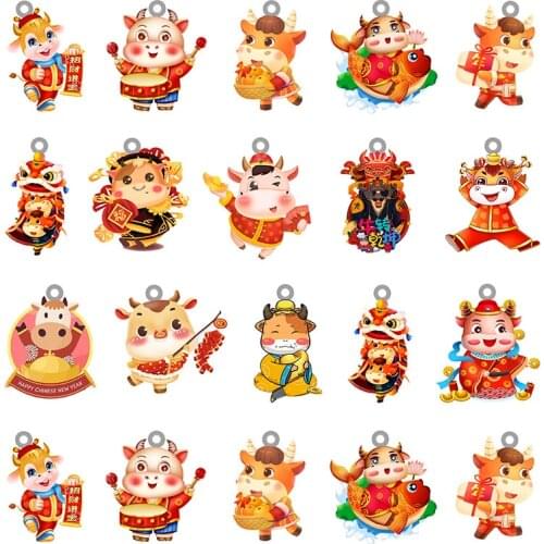 Acrylic Cartoon Animal Cattles Pendants Epoxy Resin OX Jewelry Makings For Earrings DIY Findings Accessories Wholesale