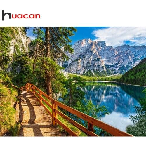Huacan 5D Full Diamond Embroidery Mountain DIY Diamond Painting River Landscape Mosaic Cross Stitch Needlework Creative Hobbies