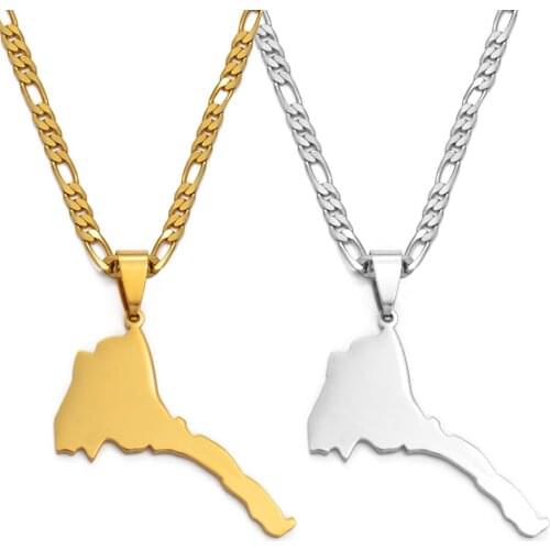 Anniyo Eritrea Map Pendant Figaro Chain for Women/Men Silver Color/Gold Color Jewelry Africa Eritrean Maps Ethnic Gifts #036521