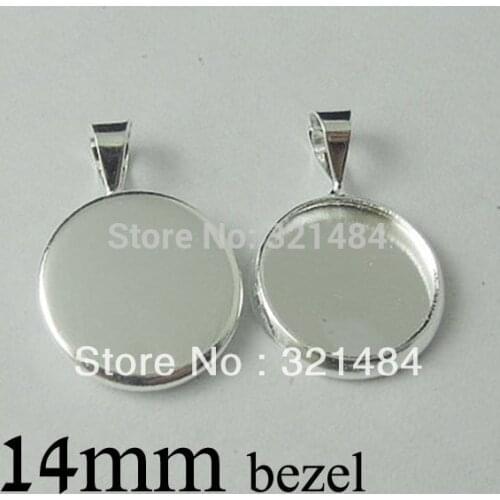 Free shipping 200pc silver plated round bezel pendant blank pendant tray 14mm cameo base cabochon setting