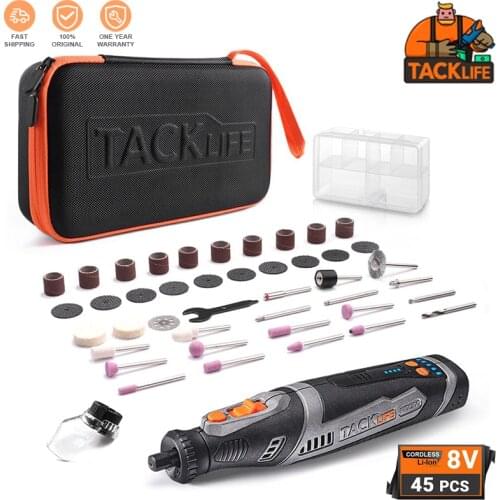 TACKLIFE Cordless Rotary Tool 8V Motor 2.0 Ah Li-Ion Battery With 43 Accessories, Long Endurance Power Rotary Tool - RTD02DC