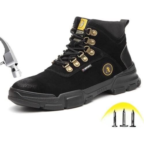 Fashion Safety Work Boots with Steel toe Mens Autumn Winter New Outdoor High top Puncture Proof Leather Military Martin Boots