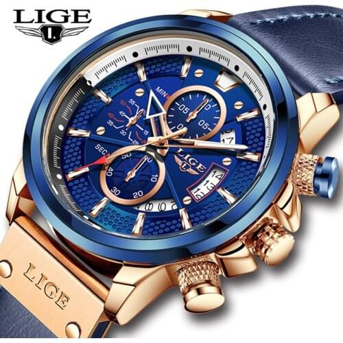 2021 New Mens Watch LIGE Top Luxury Brand Leather Men Quartz Wristwatches Fashion Waterproof Watch For Men Sport Male Clock+Box