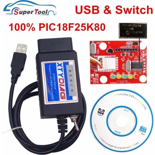 100% PIC18F25K80 Chip USB ELM327 V1.5 OBD2 Diagnostic Scanner ELM 327 V1.5/1.5 USB Switch CA/MS CAN For Forscan OBDII Code Reade