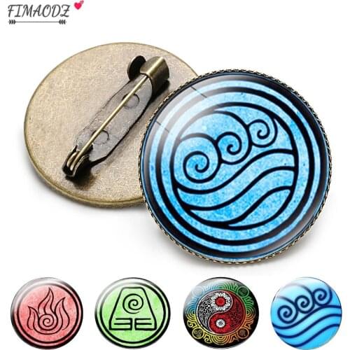 FIMAODZ Avatar The Last Airbender Brooch Pins Air Nomad Fire And Water Tribe Symbol Art Picture Glass Brooches Bag Badge Gift