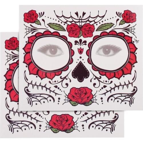 Frcolor 2pcs Temporary Skeleton Tattoos Day of the Dead Supplies Waterproof Face Tattoos for Halloween (T-009)