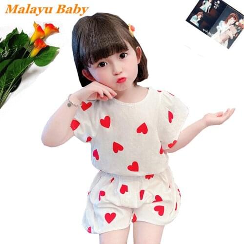Girls Clothing Sets New Summer Cute Child Short Sleeve Heart Print T-shirt+Casual Shorts 2Pcs for Kids Costume Outfits 2-6 Years