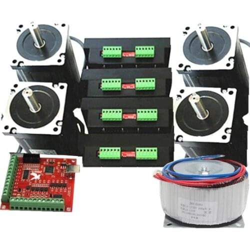 CNC Router Kit 4Axis, 4 pcs DM860H stepper motor driver+Nema34 motor 86BYG250-100+4 axis interface board+800w Transformer