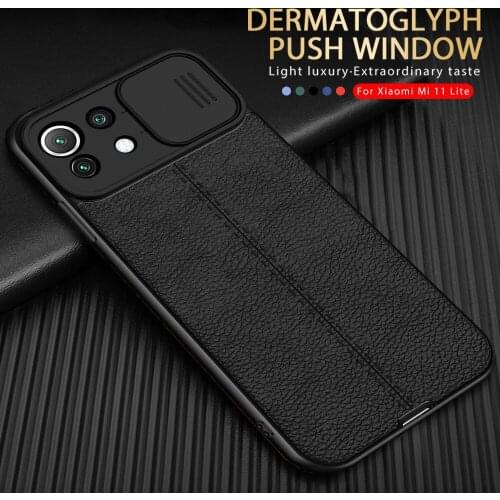 Leather Case For Xiaomi Mi 11 Lite Slide Window Camera Protection Phone Cover Xiomi 11i Mi11 Light 11Lite 4G 5G Shockproof Coque