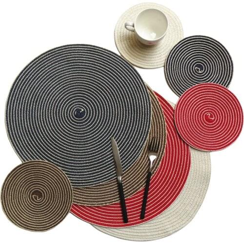 Round Cotton Weave Mats Cup Coaster Individual Doilies PlaceMats For Dining Table Set Kitchen Accessories Decoration Home Mantel