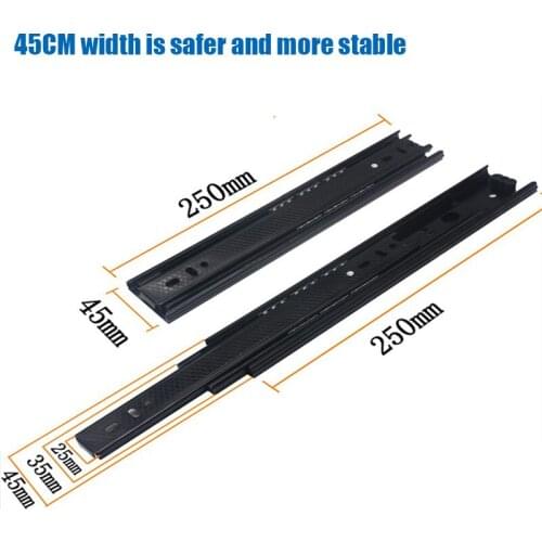 Furniture Slide Cabinet Pulls 3-section Rail Black Slide Rail 45 Wide Steel Ball Rail Furniture Drawer Mute Slide Rail