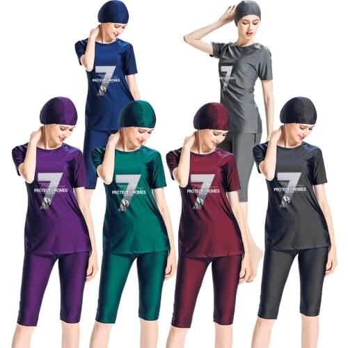 New Muslim Swimsuit Womens Short Sleeve Conservative Swimsuit Women Print Beach Swimsuit Hijab Swimsuit