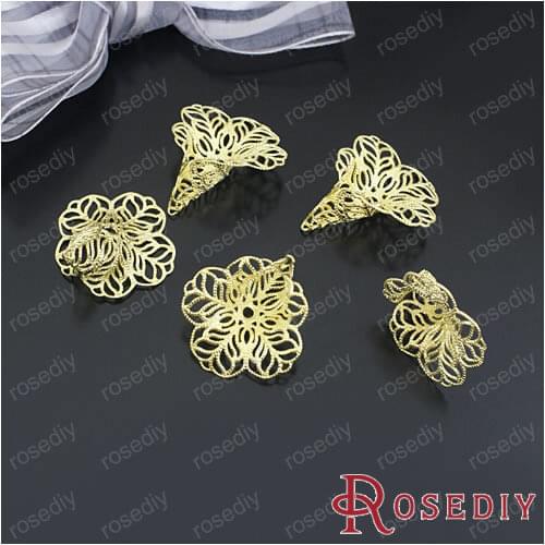 Wholesale 27*24mm Gold color Big Hollow Lily Flower Copper Bead Caps Diy Jewelry Findings 20 pieces(JM4279)