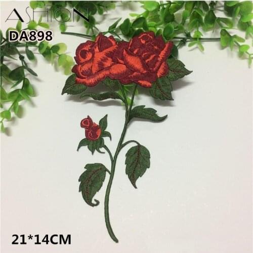 2 PCS 21*14CM colorful embroidery rose Iron stick Dress lace applique flower patch dancing garment dress accessories DA898