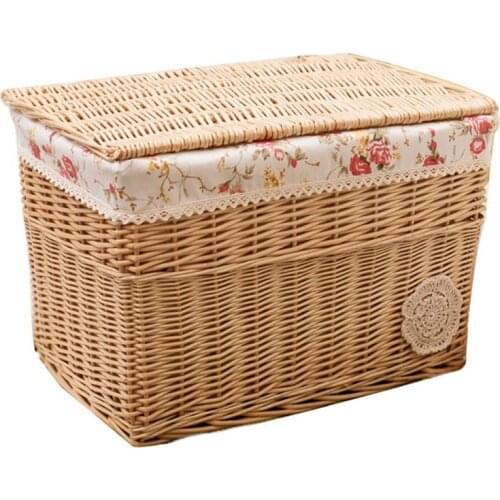 Wicker Storage Basket Hand-Woven Storage Basket Multipurpose Container with Lid for Desktop Home Decoration
