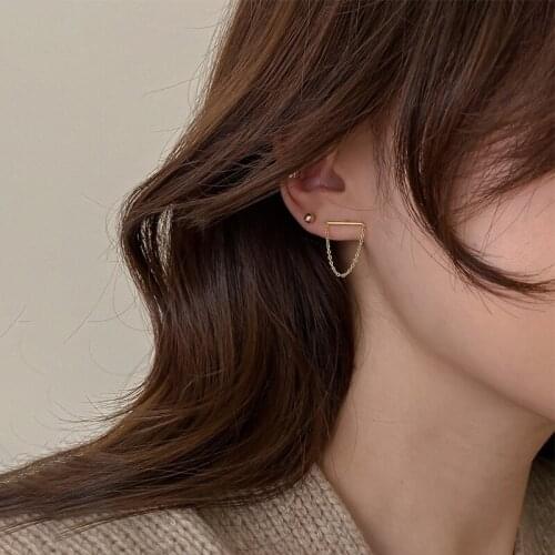 Simple Metal Straight Chain Earrings Minimalist Geometric Gold Color Tassel Stud Earrings Women Jewelry Sister Party Gifts New