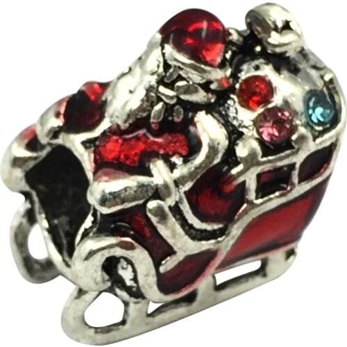 Xmas Christmas Santa Claus with sled European Beads Fit Charms Bracelets&Bangles Necklace