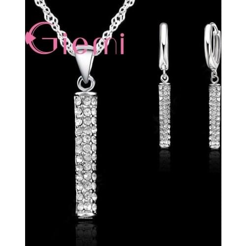Simple Elegant Column Crystal Stone Necklace Earrings Elegant and Women Ceremony Match Clothes Jewelry 925 Sterling Silver