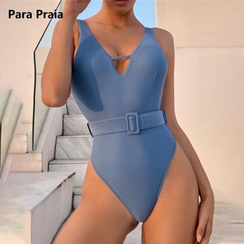 Para Praia 2021 New Belt One Piece Swimsuit Push Up Monikini Backless Swim Wear High Cut Swimwear Sexy Hollow Out Bathing Suit
