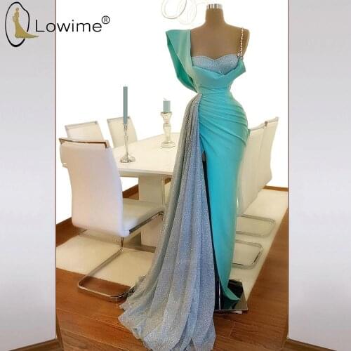 Abendkleider Light Blue Mermaid Evening Dresses 2020 Sweetheart Neck Sexy Split Satin Evening Gowns Formal Dress вечерние платья